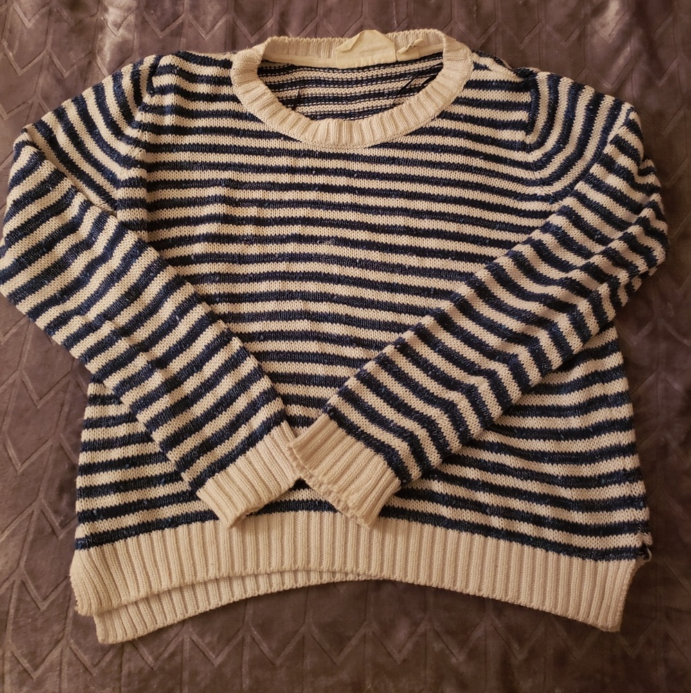 Blue and white striped sweater
